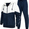 Mens Tracksuit Sweatshirt and Joggers Color Block Sweatsuit 2 Pcs Sports Set